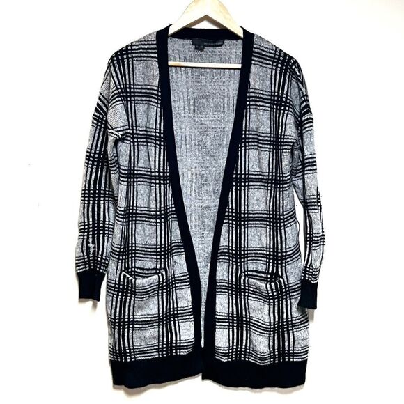 360 Cashmere Open front Black Grey Check Cardigan Womens S - Picture 1 of 4